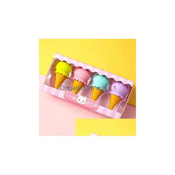 Favor de fiesta DHS 4 unids Delicioso Postre Borradores Set Mini Lollipop Helado Popsicle Donuts Goma Lápiz Borrador para Niños Escuela Estudiante A Dhwzx