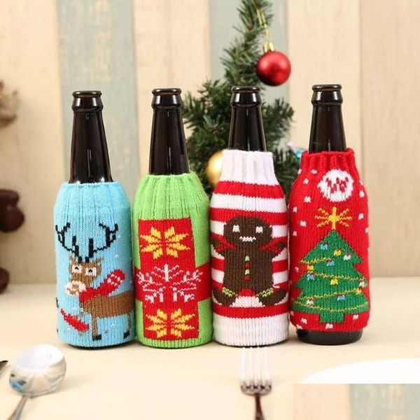 Favor de fiesta DHS Navidad Botella de vino de punto Er Navidad Cerveza Vinos Bolsas Santa Muñeco de nieve Alces Cervezas Botellas Ers Venta al por mayor B1101 Homefavor Dhwod