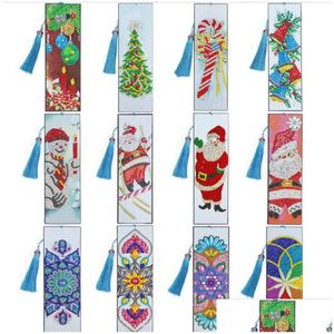 Party Gunst Diamond Painting Diy Bookmark Party Favor 5D Crystal Art Crafts Bookmarks With Tassel Tool Rhinestone Christmas Pattern Dheab