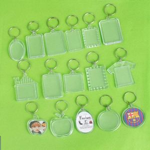 Favor de fiesta DIY Acrílico Foto en blanco Llaveros Camiseta Forma Clave Insertar Fotos Anillos 15 Estilos B0909