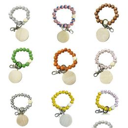 Party Favor Diy Perlé Bracelet Porte-clés Pendentif Ballon De Sport Football Baseball Basketball Perle En Bois 9 Couleurs Drop Delivery Accueil Gard Dhsl4