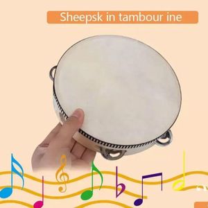 Party Favor Drum 6 pouces Tambourin Bell Party Favor Hand Held Birch Metal Jingles Kids School Musical Toy KTV Percussion SS0205 Drop Otsvd