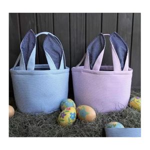 Party Favor Sac de Pâques Stripe Bunny Panier Dessin animé Lapin Longues oreilles Seau Seersucker Easters Eggs Sacs Enfants Cadeau Drop Livraison Accueil Dh0U5