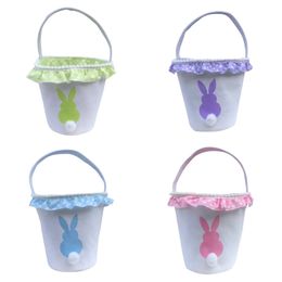 Favor de fiesta Cestas de conejito de Pascua Niños Pascua Fluffy Rabbit Tail Cubo Lienzo Regalo Tote Bolso Huevos de Pascua Cubo Bolsas de compras Envío marítimo Q394