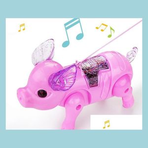 Party Favor Électrique Marche Chant Musical Light Up Cochon Jouet avec Laisse Enfants LED Flash Pet Garçons Filles Faveurs Sans Batterie Drop D Dhihe