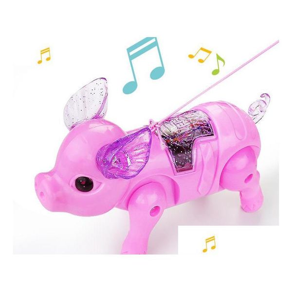 Party Favor Électrique Marche Chant Musical Light Up Cochon Jouet Avec Laisse Enfants Led Flash Pet Garçons Filles Party Favors Sans Batterie Dh62O