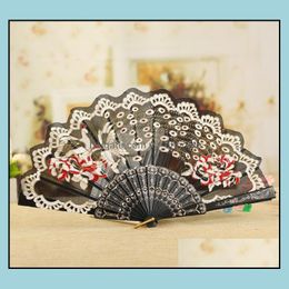 Favor de fiesta Suministros para eventos Hogar festivo Jardín 100 piezas Abanico de mano victoriano español Tela floral bordada Dhdvc