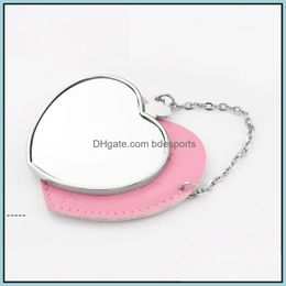 Party Gunst Event Leveringen Feestelijke huizentuin Nieuw gepersonaliseerd Pocket Mirror Metal Makeup Blank Diy Po Keychain met Leather Case Cute Rou