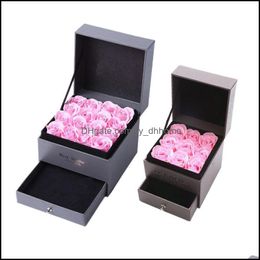 Party Gunst Event Leveringen Feestelijke huizentuin Soap Flower Jewelry Box Set Artificial Rose Romantic Valenti Dhmpe