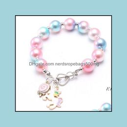 Party Gunst Event Leveringen Feestelijke Home Garden Styles Kids sieraden Bracelet Colorf kralen Love Heart Rainbow Charms Cute Design Princess Fo