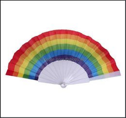 Party Favor Event Supplies Festive Home Garden pliant arc-en-ciel Fan Impression d'artisanat Décoration Festival Plastic Hand Held Dance Fan1048674