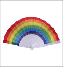 Party Favor Event Supplies Feestelijke Home Garden Vouwing Rainbow Fan Printing Crafts Festival Decoratie Plastic Hand Hand vastgehouden Dans Fan4692284