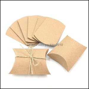 Party Favor Event Supplies Feestelijke huizentuin Kraft Paper Pillow Box Candy Small Gift Boxes Vintage Wedding Bridal Shower Baby verjaardag D