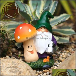 Party Favor Event Supplies Festive Home Garden Lampe Solaire Champignon Nain Ornement Décoration Extérieure Cadeau D'anniversaire Résine Artisanat Drop Deliv