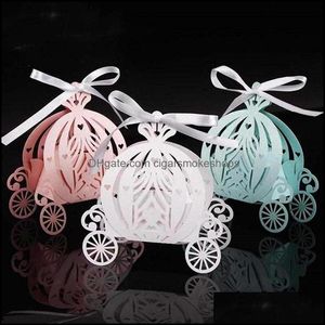 Party Favor Event Supplies Festive Home Garden 50Pcs Laser Cut Pumpkin Carriage Wedding Candy Box Pearl Color Paper Baby Shower Anniversaire G