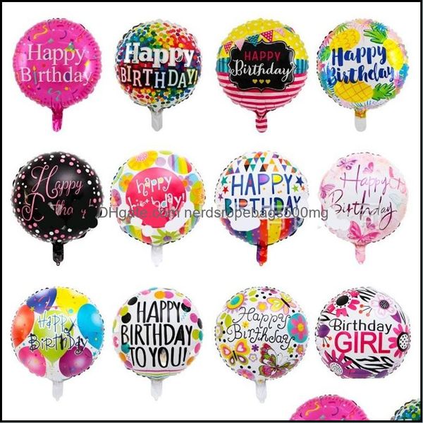 Favor de fiesta Suministros para eventos Hogar festivo Jardín Globo de papel de aluminio de 18 pulgadas Feliz cumpleaños Globos redondos Globo inflable Juguetes para niños