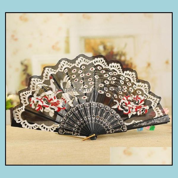 Party Favor Fournitures d'événements Festive Home Garden 100pcs Espagnol Victorien Main Fan Tissu Floral Brodé Dhdvc