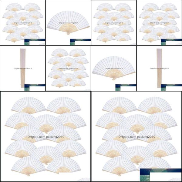 Party Favor Event Supplies Festive Home Garden 12 Pack Hand Held Fans White Paper Fan Bamboo Folding Handheld Folded For Church Wedding Gi