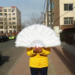 Party Favor Factory Direct s Wit Dames Gevouwen Turkije Feather Hand Fan Hele Handgemaakte Fans Voor Dans Bruiloft Decoratie 2715