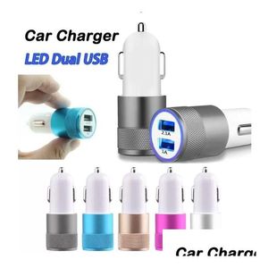 Party Favor Favorise Chargeur de voiture Adaptateur de voyage en métal 2 ports Colorf Micro USB Plug pour Note 8 Téléphone 7 Opp Package Fy7804 C0221 Drop D Dhhul