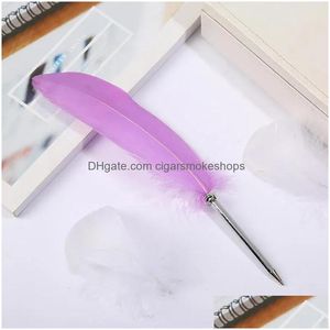 Feest Favor Feather Pen office Signature Ballpoint Pens Black Blue Ink Christmas Gift Wedding Advertising Art JN07 Drop Delivery Home Dhref