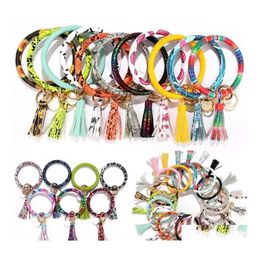 Favor de fiesta Fedex PU Pulsera de cuero Llavero Girasol Leopardo Pulsera Llavero Borla Brazalete Colgante Entrega de gota Hogar Jardín F Dhhyz