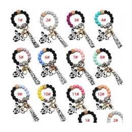 Party Favor Fedex Sile Cursive Vache Perle Bracelet Disque En Bois Porte-clés Gland Tête De Boeuf Poignet Porte-clés Charme Pendentif Drop Delivery Accueil G Dhkym