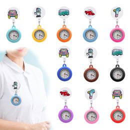 Party Favor Float Series Clip Pocket horloges intrekbare badge haspel hangende kwarts fob dokter verpleegkundige horloge voor vrouwen en mannen sile gloed otndv