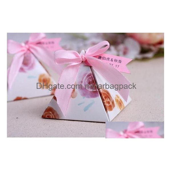 Party Favor Floral Pyramid Candy Box Gâteau Cadeau avec ruban pour les faveurs Wen5866 Drop Livraison Maison Jardin Fournitures de fête Événement Dhoky