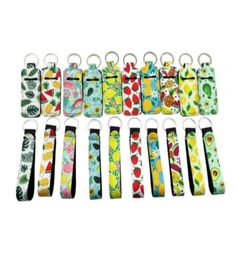 Favor la serie de flores de frutas Neoprene Gourd Chapstick Soporte de la pulsera Lanyard Keychain Set Lipstick Cover Correa de muñeca KeyC7661130