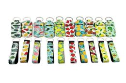 Party Favor Fruit flower Series Neoprene Gourd Chapstick Holder Wristlet Lanyard Keychain Set Lipstick Cover Hand Wrist Strap Keyc2203210