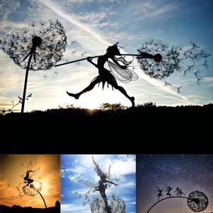 Party Gunst Tuin Fee Decoratie Stake Dandelions Metal Elf Silhouet Ornament voor Werf Art Decor Gazon Landschap Sculptuur