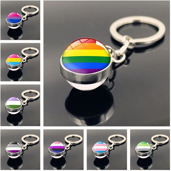 Party Favor Gay Pride Rainbow Flag Porte-clés Lesbienne LGBT Pride Verre Dôme Double Face Pendentif Couple Saint Valentin Cadeau RRA506