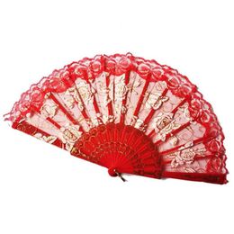 Favor de fiesta Regalo Abanico Flor de rosa Abanicos de mano Plegable Encaje español Sostener Danza china 10 colores Venta al por mayor Vt0389 Entrega de la gota Inicio Gar Dhlpg