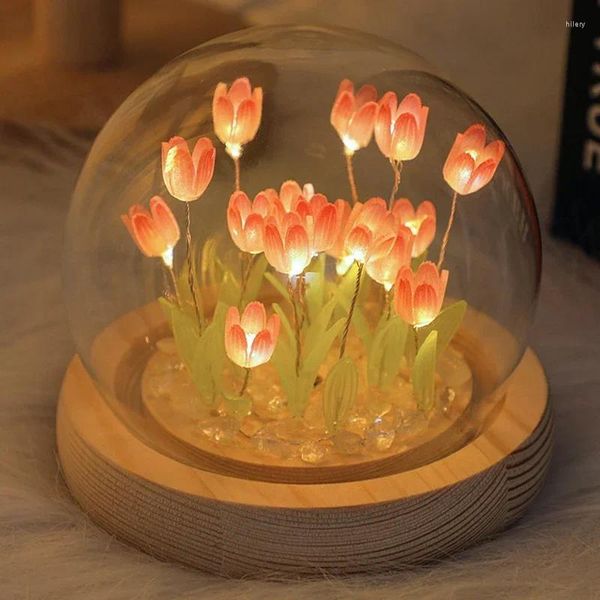 Fête favorable cadeaux mini tulip nuit clair cristal Glass Ball Lights Bedroom Ornements Home Wedding Decoration Anniversaire Saint-Valentin