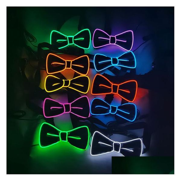 Party Favor Glowing Led Hommes Femmes Noeud Papillon Néon Fan Cravates Lumineuses Sur Anniversaire Musique Discothèque Cosplay Costume Décor Accessoires Q587 Dherf