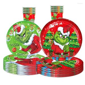 Fête faveur vert monstre elfe thème vaisselle jetable serviette assiette tasse joyeux noël décor à la maison Navidad fournitures bonne année