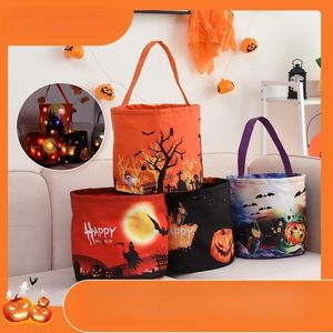 Party Favor Halloween Candy Bucket met LED Light Halloween Basket Trick or Treat Bags Herbruikbare draagtas Pompoen Candy Gift Baskets Party Supplies Q385