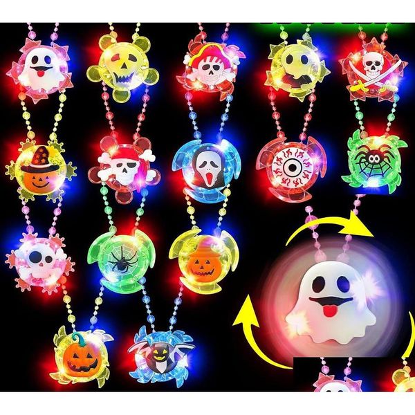 Party Favor Halloween LED Spin Colliers Light Up Faveurs Spider Ghost Trick Or Treat Jouets Glow Goodie Sac Remplisseurs Drop Livraison Accueil Dhval