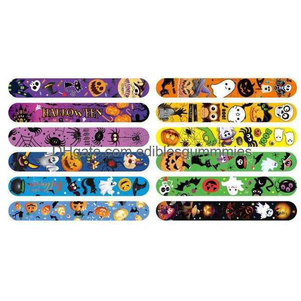 Party Favor Halloween Snap Bracelets Funny Présent Slap Bracelet Favorise Cadeaux Sac Cadeau Remplisseur Araignée Citrouille Fantôme Zombie Bat W Dhkvp