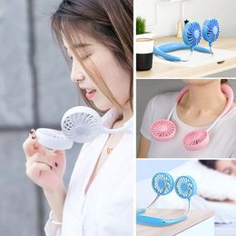 Party Favor Hand Free Fans sport draagbare USB oplaadbare dubbele mini luchtkoeler zomerhals hangende ventilator Q52