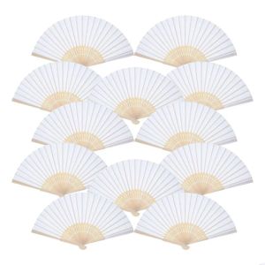 Party Favor Hand Hold Fans White Paper Fan Bamboo Folding handheld gevouwen voor kerkelijke huwelijksgeschenken 0513