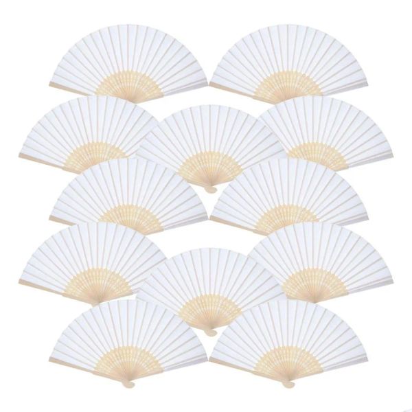 Favor de la fiesta Fans de la mano Fan de papel blanco Bamboo Plegado de mano doblada Plegado para regalos de boda de la iglesia 0513