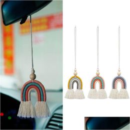 Party Favor Tissé À La Main Arc-En-Ciel Décoration De Voiture Pendentif Perles En Bois Coton Corde Style Européen Aromathérapie Pendentifs 3 Couleurs Drop De Dhkjr