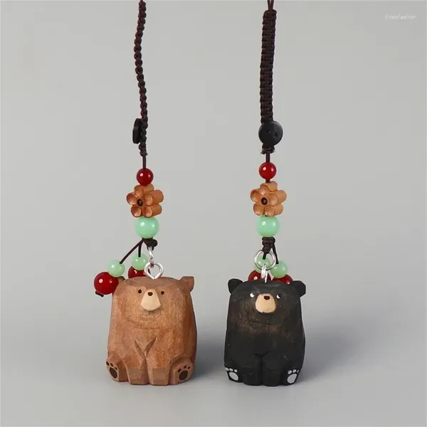 Favor de fiesta Llavero de oso hecho a mano Llavero tallado de madera Mochila Colgante Animal Tallado Adornos Teléfono móvil Charm Regalo