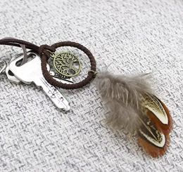 Favor de fiesta Atrapasueños hechos a mano Llaveros Pluma natural Árbol de la vida Dreamd Catcher Llaveros Adorno Llave decorativa Hebilla Color marrón RRE15278