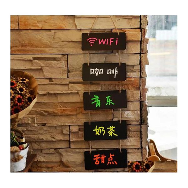 Favor de fiesta Colgando Mini pizarra de madera Pizarra borrable de doble cara Wordpad Mes Sign Black Board Cafe Office School Supplies Dhnyy