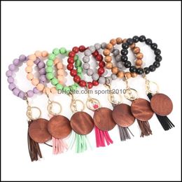 Party Gunst Hoge kwaliteit Party Favor houten kralenpols Stretch Keychain -armband met Tassel Polsband Bangle 5019 Q2 Drop Delivery 2 DHFGH