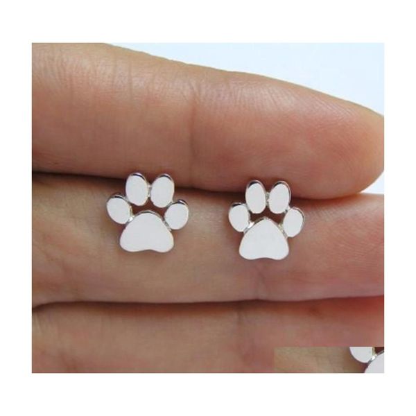 Party Favor Hollow Pet Cat Dog Lover Paw Imprimé Stud Puppy Memorial Boucle d'oreille Empreinte animale mignonne Boucles d'oreilles plaquées or Sier Zwl362 Dhdpm