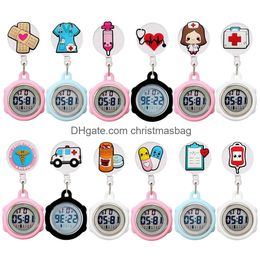 Fête favorable infirmière médicale médicale belle caricature de dessin animé Reel rétractable Digital Hang Mti-Function Pocket Watchs Clock Otspl